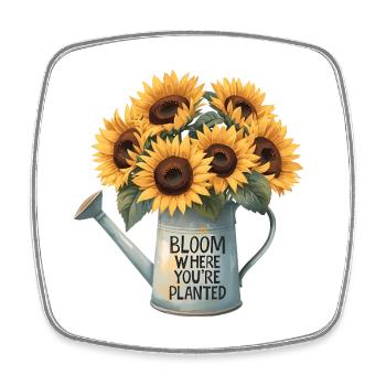 Blühen Sie, wo Sie gepflanzt sind Sonnenblumen-Design - Viereckiger Kühlschrankmagnet - Weiß - Vorne