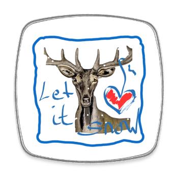 Motif cerf qu’il neige - Magnet carré - blanc - Devant