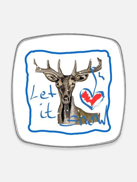 Deer motif let it snow - Square fridge magnet - white