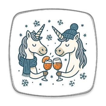 Winterzauber Einhorn-Toast - Viereckiger Kühlschrankmagnet - Weiß - Vorne