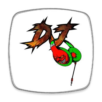 Neon Devil with Headphones DJ - Square fridge magnet - white - Front