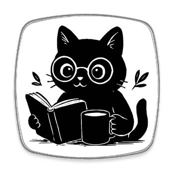 Book Cat Coffee Lover Book Reading Cat - Square fridge magnet - white - Front