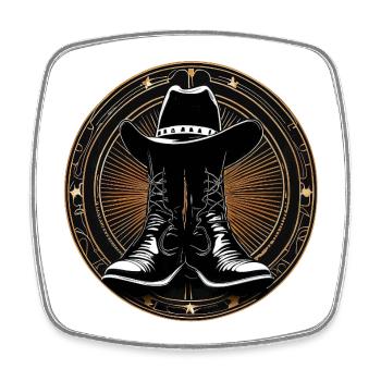 Cowboy Stiefel im Kreismuster - Viereckiger Kühlschrankmagnet - Weiß - Vorne