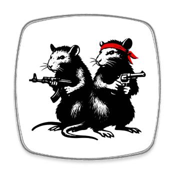 Ratten mit Bandana und Gewehr - Viereckiger Kühlschrankmagnet - Weiß - Vorne