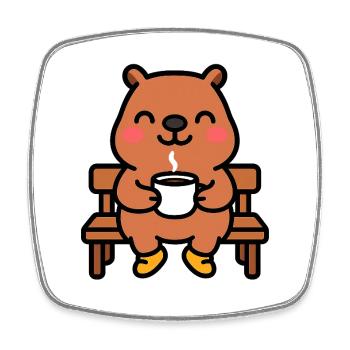 Capybara on a coffee bench - Square fridge magnet - white - Front
