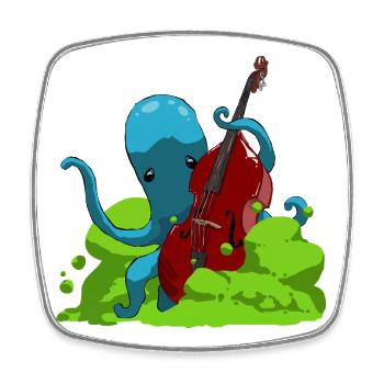 Octopus plays bass - Square fridge magnet - white - Front