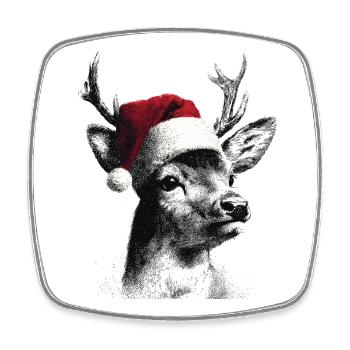 Reindeer with Santa hat in dot style - Square fridge magnet - white - Front