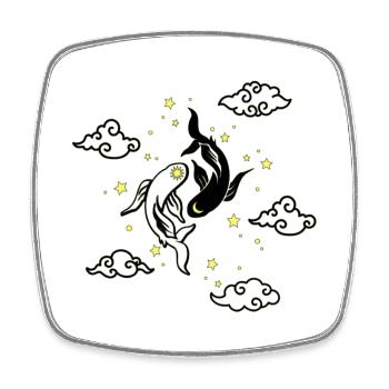 Koi Yin Yang dans les Nuages Dorés - Magnet carré - blanc - Devant