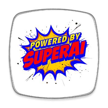 Propulsé par SuperAI - Magnet carré - blanc - Devant