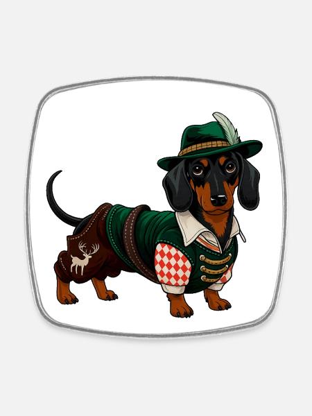 Dackel Bayrische Tracht - Viereckiger Kühlschrankmagnet - Weiß