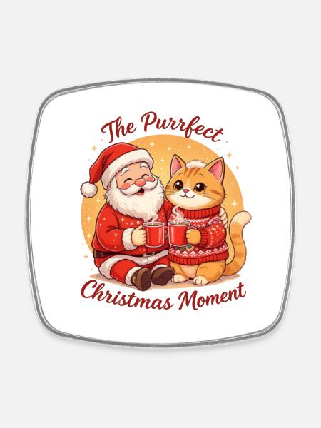 The Purrrfect Christmas Moment - Square fridge magnet - white