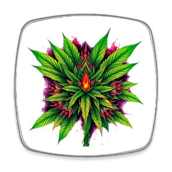 Mandala de Feu Feuille de Cannabis Étoile - Magnet carré - blanc - Devant