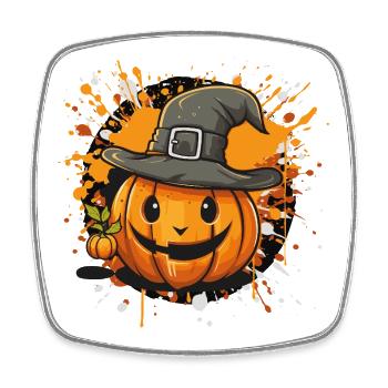 Halloween Kürbis mit Hut - Viereckiger Kühlschrankmagnet - Weiß - Vorne