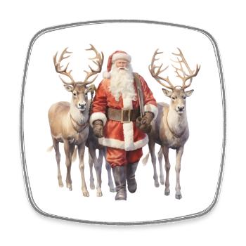 Der Weihnachtsmann und die eleganten Zügel - Viereckiger Kühlschrankmagnet - Weiß - Vorne