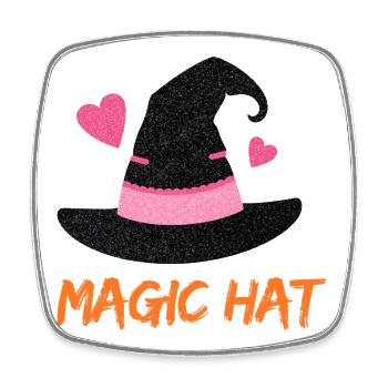 Zauberhut - Pink Glitter Zauberhut - Viereckiger Kühlschrankmagnet - Weiß - Vorne