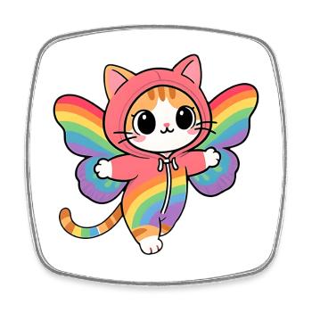 Cat Butterfly with Rainbow Wings Hoodie - Square fridge magnet - white - Front