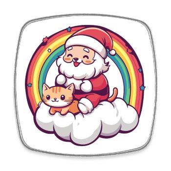 Chat Père Noël Noël - Magnet carré - blanc - Devant