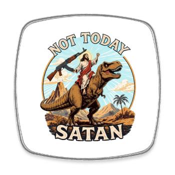 Nicht heute, Satan - Lustiger Jesus T-Shirt - Viereckiger Kühlschrankmagnet - Weiß - Vorne