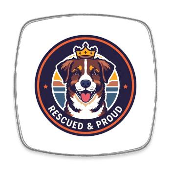 Rescued & Proud Round Dog Emblem - Viereckiger Kühlschrankmagnet - Weiß - Vorne