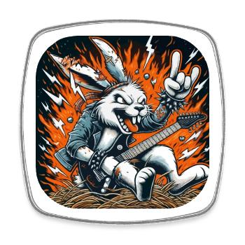 Rockerhaas: Flammen und Gitarrenpunk - Viereckiger Kühlschrankmagnet - Weiß - Vorne