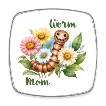 Worm Mom – Regenwurm in Blumen, Aquarell - Viereckiger Kühlschrankmagnet - Weiß - Vorne