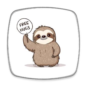 Cute Sloth with Free Hugs Sign - Square fridge magnet - white - Front