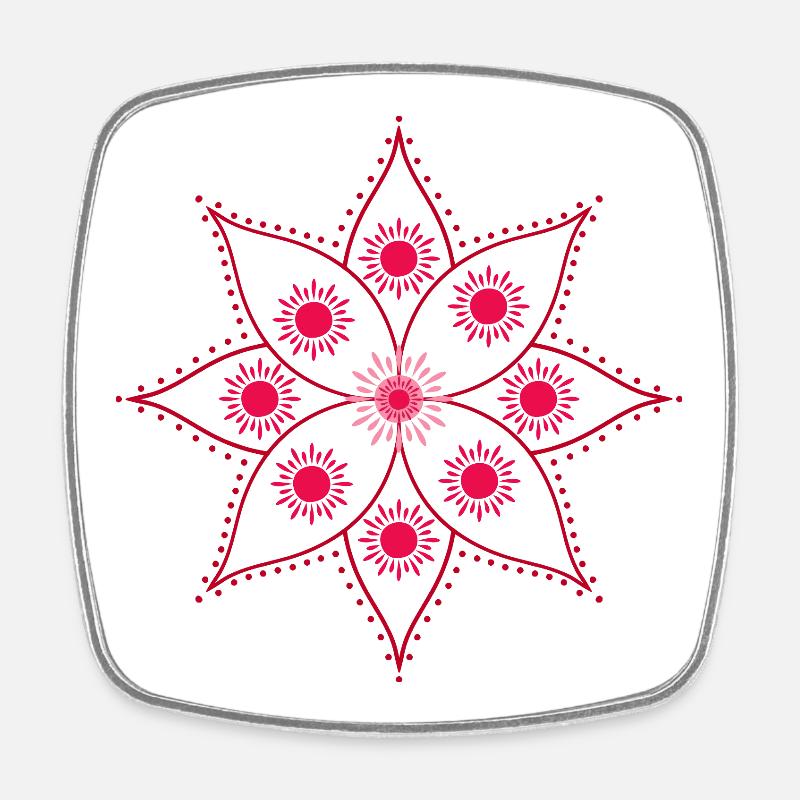 Mandala Rosette Intense Pink - Square fridge magnet - white