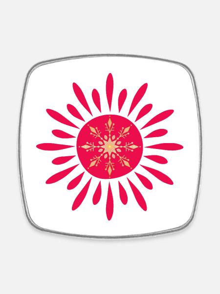 Aube Florale Rouge - Magnet carré - blanc