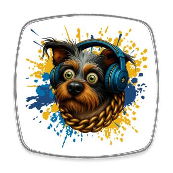 Canine Beats Headphones - Square fridge magnet - white - Front