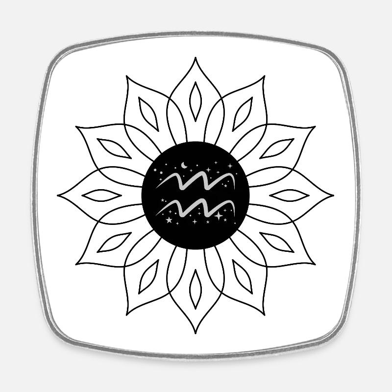 Aquarius, Celestial Waves and Stars - Square fridge magnet - white