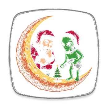 Alien Santa Mondweihnacht - Viereckiger Kühlschrankmagnet - Weiß - Vorne