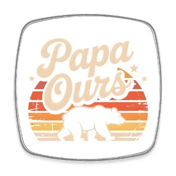 Papa Ours Retro Soleil - Magnet carré - blanc - Devant