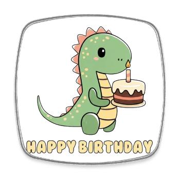 Dino avec un gâteau d’anniversaire - Magnet carré - blanc - Devant