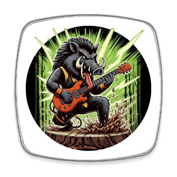 Sanglier : guitariste de rock en forêt - Magnet carré - blanc - Devant