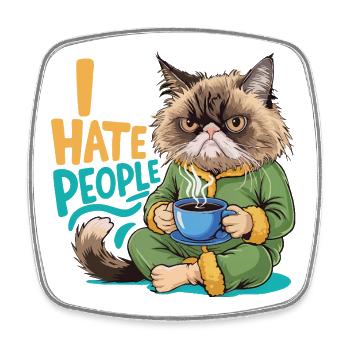 Chat Café Matin Grouch Drôle Introverti - Magnet carré - blanc - Devant