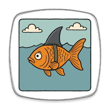 Cartoon Goldfish Fish Shark Fin Sea Fake Shark - Square fridge magnet - white - Front