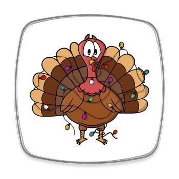 Festive Turkey with String Lights - Square fridge magnet - white - Front