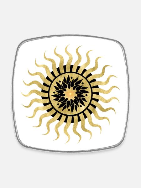 Golden sun floral mandala - Square fridge magnet - white