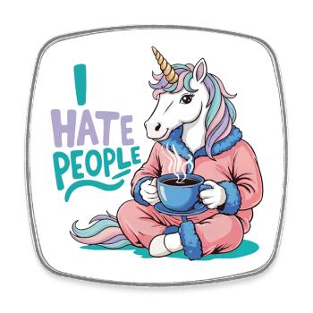 Einhorn Kaffee Morgenmuffel Lustig Introvertiert - Viereckiger Kühlschrankmagnet - Weiß - Vorne