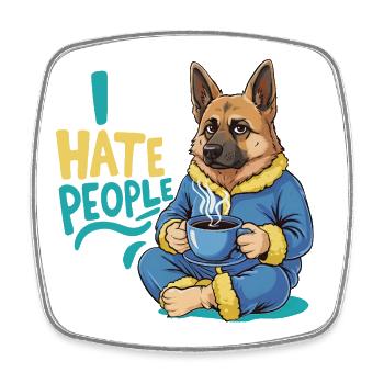 Schäferhund Kaffee Morgenmuffel Lustig Hund - Viereckiger Kühlschrankmagnet - Weiß - Vorne