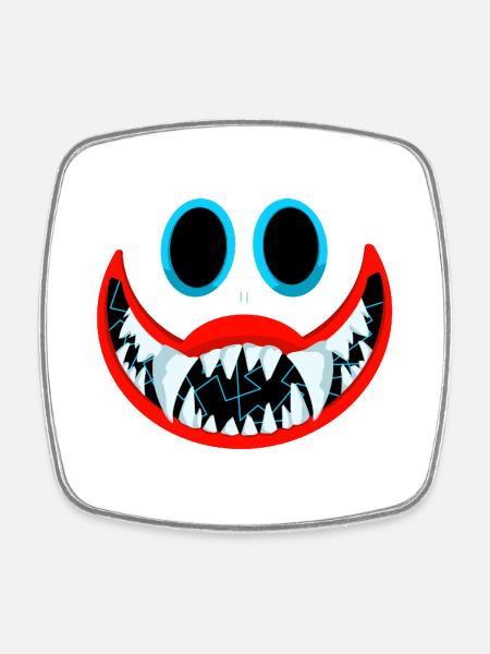 Kinetic Blue Toothed Smile - Square fridge magnet - white