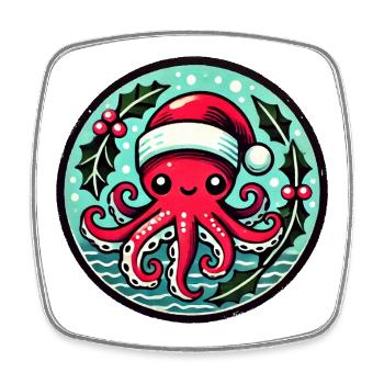 Weihnachtsmann Oktopus Weihnachtspflaster - Viereckiger Kühlschrankmagnet - Weiß - Vorne