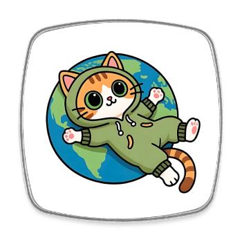 Katze auf dem Planeten Erde im Kawaii Hoodie - Viereckiger Kühlschrankmagnet - Weiß - Vorne