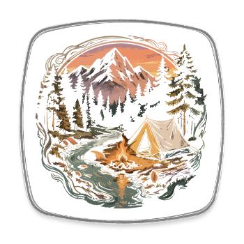 Mountain forest camping by the fire - Square fridge magnet - white - Front