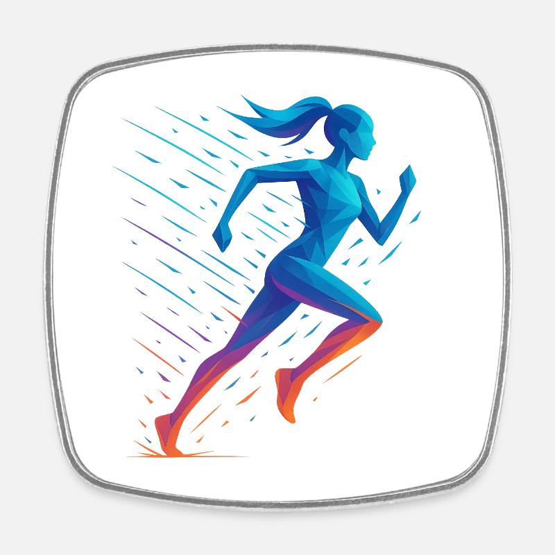 Geometric runner in motion - Square fridge magnet - white