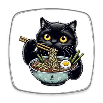 Ramen Schwarze Katze  - Viereckiger Kühlschrankmagnet - Weiß - Vorne