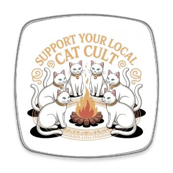 Soutenez votre culte de chat local - T-Shirt Chat Drôle - Magnet carré - blanc - Devant