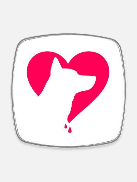 German dog Heart Pink - Square fridge magnet - white