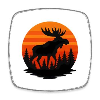 Sunset moose in forest silhouette - Square fridge magnet - white - Front