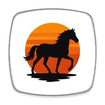 Silhouette de cheval au coucher du soleil - Magnet carré - blanc - Devant